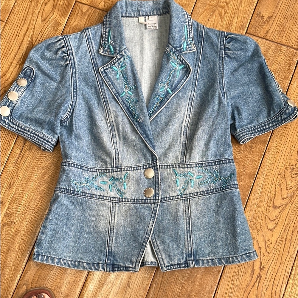 Kenzie Blue Denim Embroidered Top